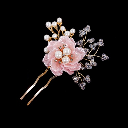 U52 (자개꽃 핑크) 뒤꽂이  한복머리장식 신부 셀프 웨딩 올림머리 피로연 돌잔치 혼주 헤어장식 장신구 코사지